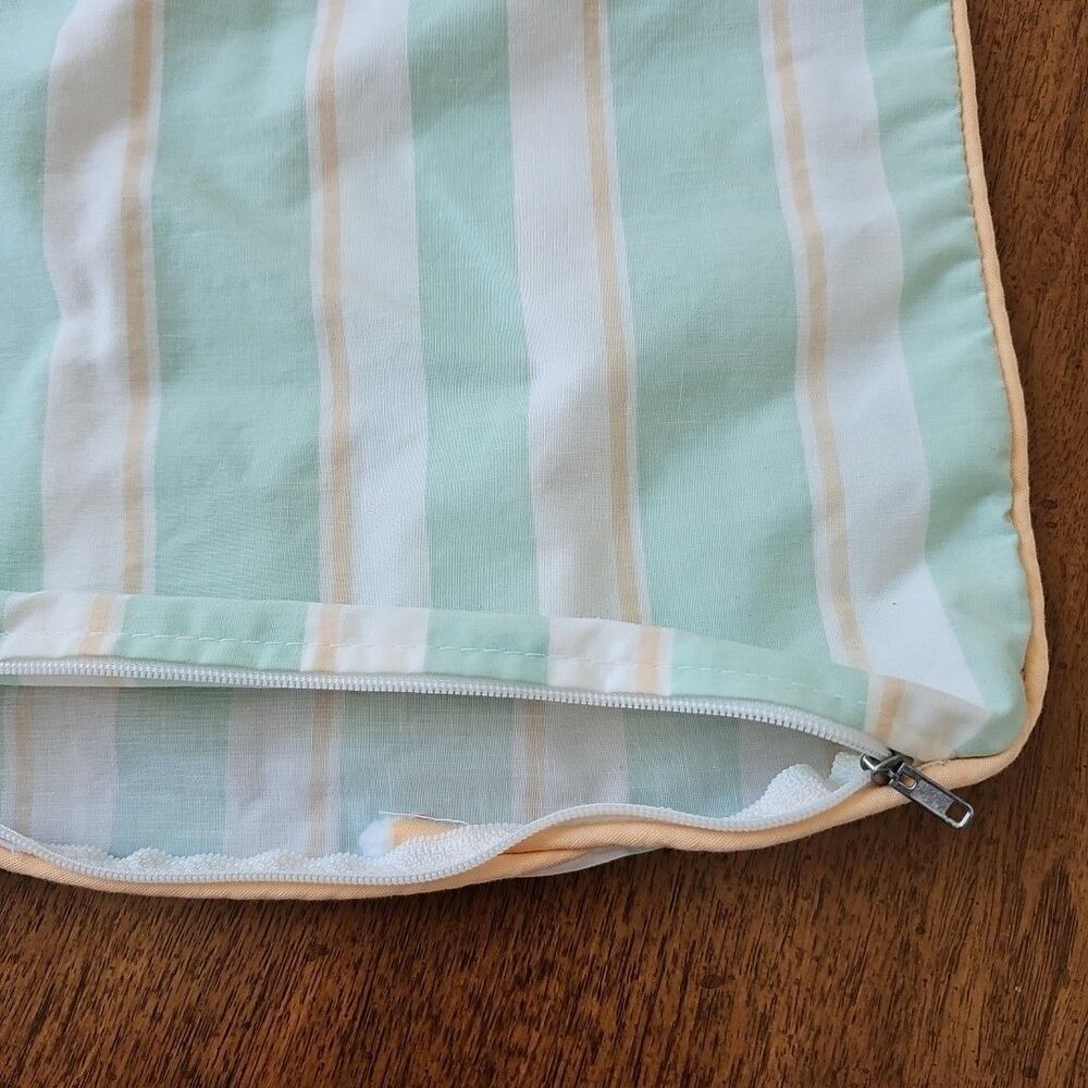 Vintage Laura Ashley Palmetto Stripe Boudoir Bed Pillow Cover 14"x14" Mint Green - Picture 7 of 9